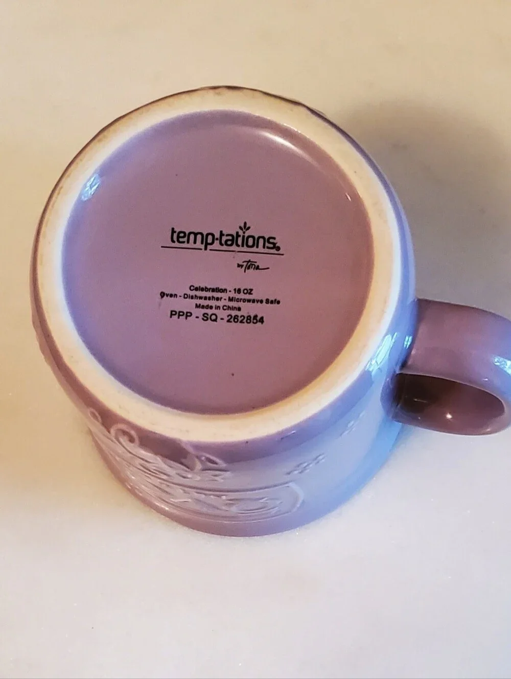 Temptations QVC Network Logo Collectible Ceramic Lavender Coffee Mug